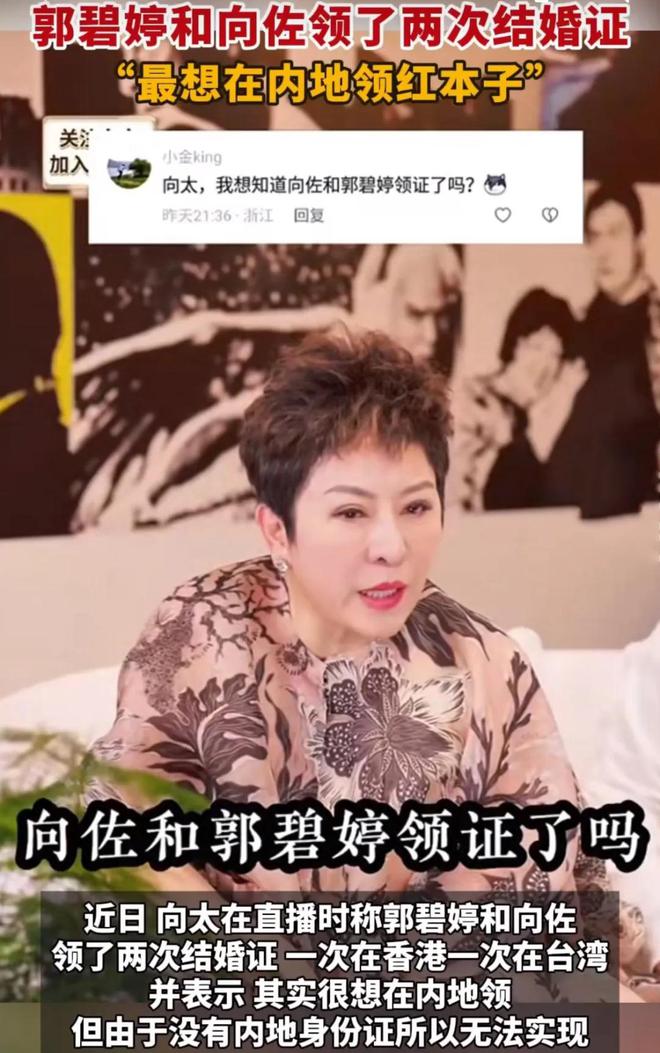 向太曝向佐郭碧婷恋爱细节，辟谣两人未领证，再立宠儿媳妇的人设